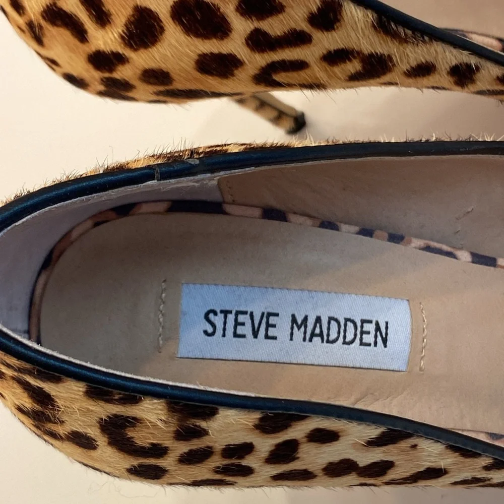 Steve Madden  Women’s Heels, fur dyed leopard print, 4.5 inch heels , Size 10 M - Picture 5 of 14